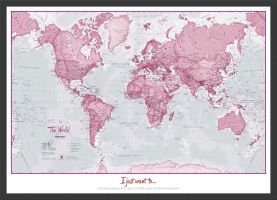 Medium Personalised World Is Art - Wall Map Pink (Pinboard & wood frame - Black)