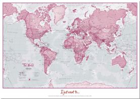 Large Personalised World Is Art - Wall Map Pink (Pinboard)