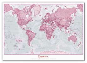 Huge Personalised World Is Art - Wall Map Pink (Canvas)