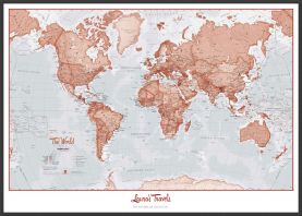 Large Personalised World Is Art - Wall Map Red (Pinboard & wood frame - Black)