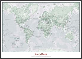 Large Personalised World Is Art - Wall Map Rustic (Pinboard & wood frame - Black)