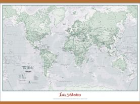 Large Personalised World Is Art - Wall Map Rustic (Rolled Canvas with Wooden Hanging Bars)