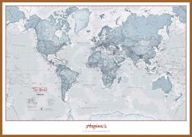 Large Personalised World Is Art - Wall Map Teal (Pinboard & wood frame - Teak)