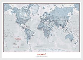 Medium Personalised World Is Art - Wall Map Teal (Wood Frame - White)