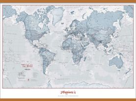 Huge Personalised World Is Art - Wall Map Teal (Wooden hanging bars)