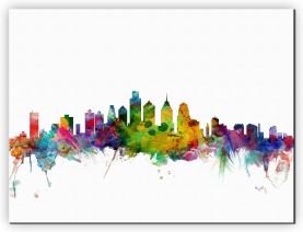 Extra Small Philadelphia Watercolour Skyline (Canvas)