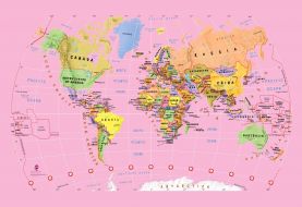 Pink Children's World Map Wallpaper