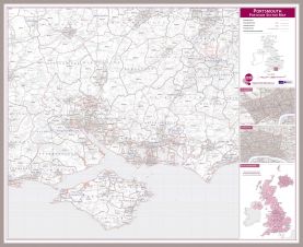 Portsmouth, Southampton and Isle of Wight Postcode Sector Map (Pinboard & framed - Silver)
