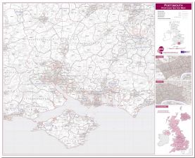 Portsmouth, Southampton and Isle of Wight Postcode Sector Map (Pinboard)