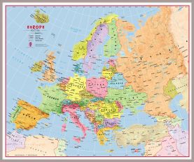 Huge Primary Europe Wall Map Political (Magnetic board mounted and framed - Brushed Aluminium Colour)