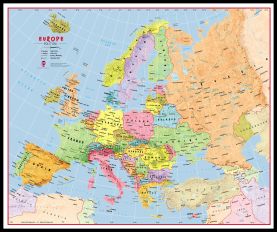 Huge Primary Europe Wall Map Political (Pinboard & framed - Black)