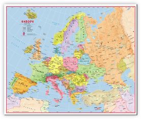 Large Primary Europe Wall Map Political (Canvas)