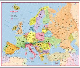 Huge Primary Europe Wall Map Political (Hanging bars)