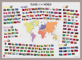 Primary Flags of the World poster (Magnetic board mounted and framed - Brushed Aluminium Colour)