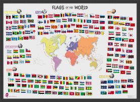 Primary Flags of the World poster (Wood Frame - Black)