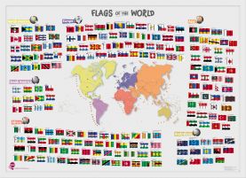 Primary Flags of the World poster (Wood Frame - White)