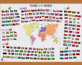 Primary Flags of the World poster (Wooden hanging bars)