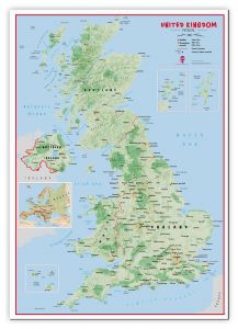 Huge Primary UK Wall Map Physical (Canvas)