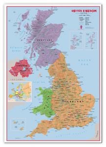 Large Primary UK Wall Map Political (Canvas)