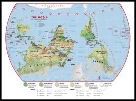 Huge Primary Upside Down World Wall Map Environmental (Pinboard & framed - Black)