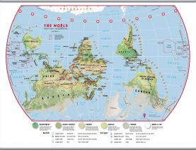Large Primary Upside Down World Wall Map Environmental (Rolled Canvas with Hanging Bars)