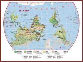 Huge Primary Upside Down World Wall Map Environmental (Pinboard & framed - Dark Oak)