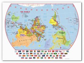 Huge Primary Upside Down World Wall Map Political with flags (Canvas)