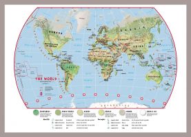 Medium Primary World Wall Map Environmental (Magnetic board mounted and framed - Brushed Aluminium Colour)