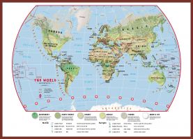 Large Primary World Wall Map Environmental (Pinboard & framed - Dark Oak)