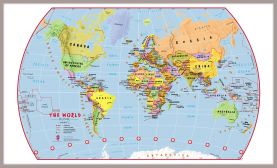 Large Primary World Wall Map Political (Magnetic board mounted and framed - Brushed Aluminium Colour)