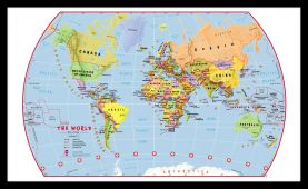 Medium Primary World Wall Map Political (Pinboard & framed - Black)