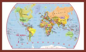 Small Primary World Wall Map Political (Pinboard & framed - Dark Oak)