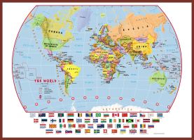 Large Primary World Wall Map Political with flags (Pinboard & framed - Dark Oak)