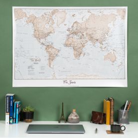 Medium Personalised World Is Art - Wall Map Neutral (Laminated)