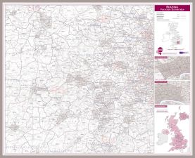 Reading Postcode Sector Map (Pinboard & framed - Silver)