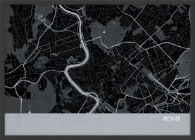 A3 Rome City Street Map Print Charcoal (Wood Frame - Black)