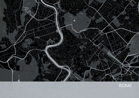 A4 Rome City Street Map Print Charcoal (Matt Art Paper)