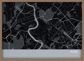 A3 Rome City Street Map Print Charcoal (Wood Frame - Oak Style)