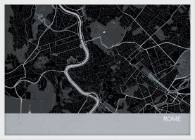 A3 Rome City Street Map Print Charcoal (Wood Frame - White)