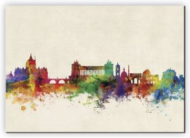 Huge Rome Watercolour Skyline (Canvas)