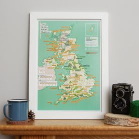 Scratch Off British National Parks & Outdoors Print (Pinboard & wood frame - White)