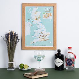 Scratch Off UK Gin Distilleries Print (Pinboard & wood frame - Oak Style)
