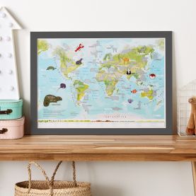 Scratch Off Kids Animals of the World Print (Pinboard & wood frame - Black)