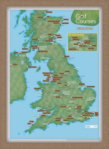 Scratch Off UK Golf Courses Print (Pinboard & wood frame - Oak Style)