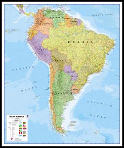 Large South America Wall Map Political (Canvas Floater Frame - Black)