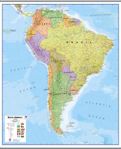 Large South America Wall Map Political (Hanging bars)