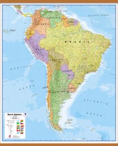 Huge South America Wall Map Political (Wooden hanging bars)