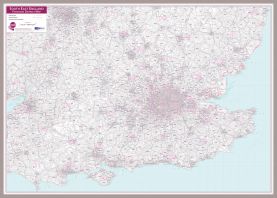 South East England Postcode District Map (Pinboard & framed - Silver)
