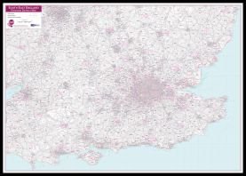 South East England Postcode District Map (Pinboard & framed - Black)