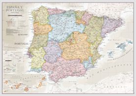 Medium Spain and Portugal Classic Wall Map (Rolled Canvas with Hanging Bars)